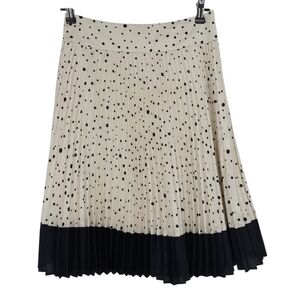 Ann Taylor Pleated A Line Skirt Ivory Polka Dot Side Zip Lined Flare 0
